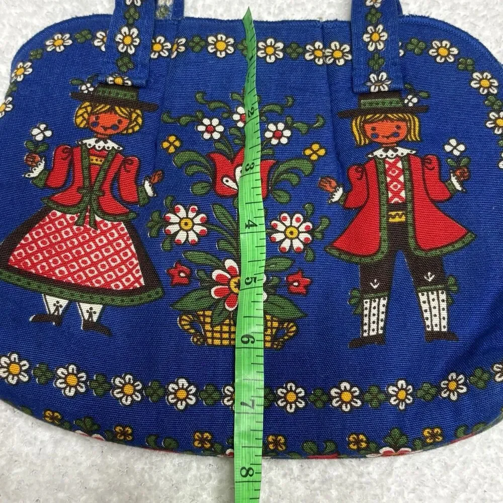 Kolf Mini Purse Austrian Folk Art BLUE w/ Red Green Yellow Accents‎ Vintage
